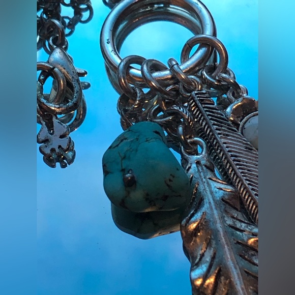 Lucky Brand Turquoise and silver necklace with feather charms. - Picture 2 of 3